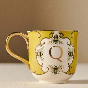 NWT Anthropologie Lou Rota Monogram Nature Mug Letter Q Queen Bee